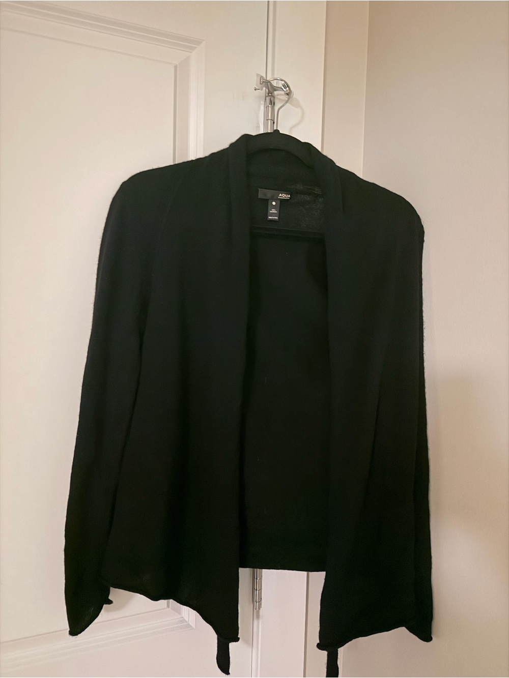 Aqua Cashmere 100% Cashmere Black Open-Front Draped Cardigan Size S